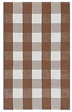 KOZYFLY Buffalo Plaid Area Rugs 2x4.3 Ft Coffee and White Checkered Rug Washable Front Door Mat Hand Woven Cotton Outdoor Rug Small Rug for Front Porch Kitchen Entryway Patio Bathroom