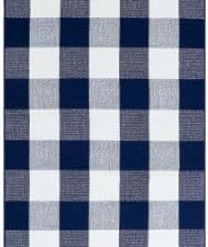 KOZYFLY Buffalo Plaid Area Rug 4 x 6 Ft Navy and White Checkered Rug Washable Outdoor Rugs Cotton Rugs for Bedroom Front Door Mat Carpet for Front Porch Living Room Dining Room Kitchen