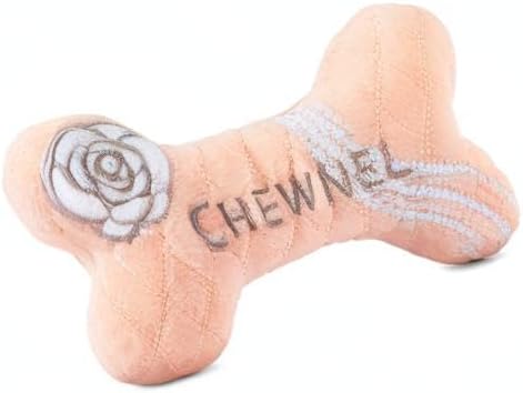 Dog Diggin Designs Chewnel Blush Plush Dog Toy Bone | Luxury-Inspired Parody Designer Bone with Squeaker, Soft Plush Chew & Play Dog Toy – Prêt-à-Porter Play!
