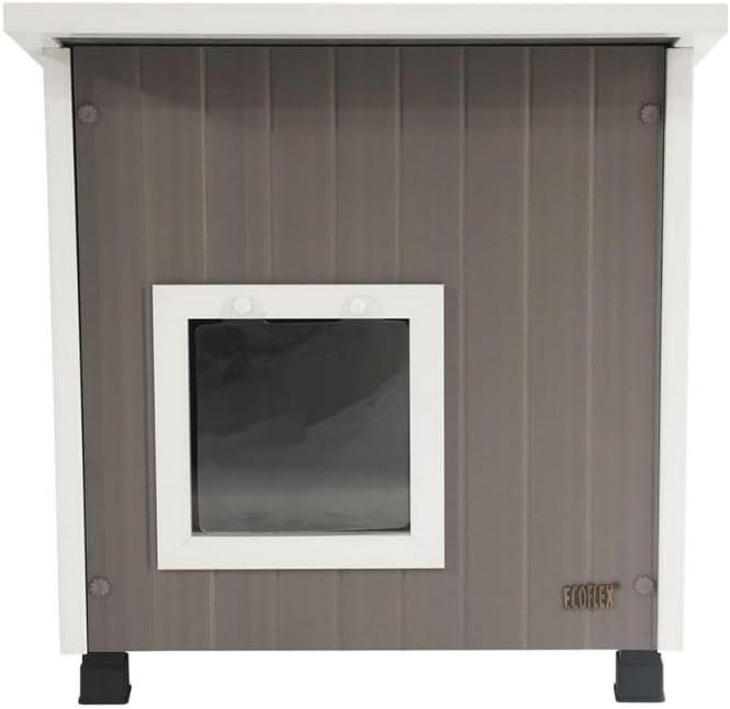 New Age Pet ECOFLEX Outdoor Cat House X-Large Weather Resistant, Raised Floor, Dual Vinyl Flaps, 30% Bigger, 28" W x 20" H