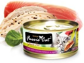 Fussie Cat Premium Grain Free Canned Cat Food 3 Flavor Variety: (4) Tuna with Chicken, (4) Tuna with Salmon and (4) Ocean Fish, 2.82 Oz Each (12 Cans Total)