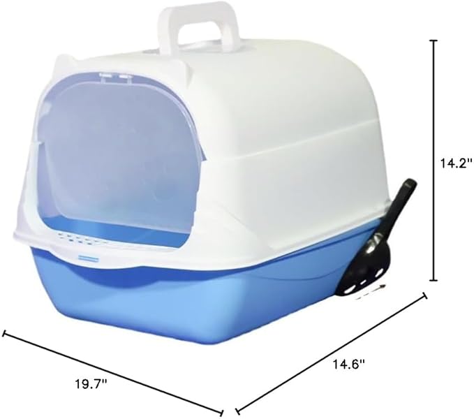 Cat Litter Box Enclosure Anti Splashcat Cat Toilet with Handle Clamshell Deodorization Kitty Litter Box Cat Supplies (Blue)