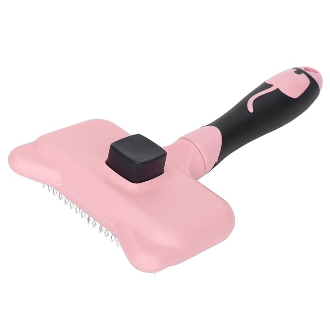 Cat Grooming Brush, Ergonomic Cat Brushes with 140 Degree Curved Teeth, Self Cleaning Slicker Brushes with Non Slip Handle and Resin Protection Point (Pink)