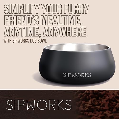 Sipworks Stainless Steel Dog Bowl – 32oz Weighted Metal Food and Water Bowls for Dogs and Cats with Non-Slip Base - Pet Bowls for All Breeds Sizes for Travel & Outdoor Play | Lavender Gray