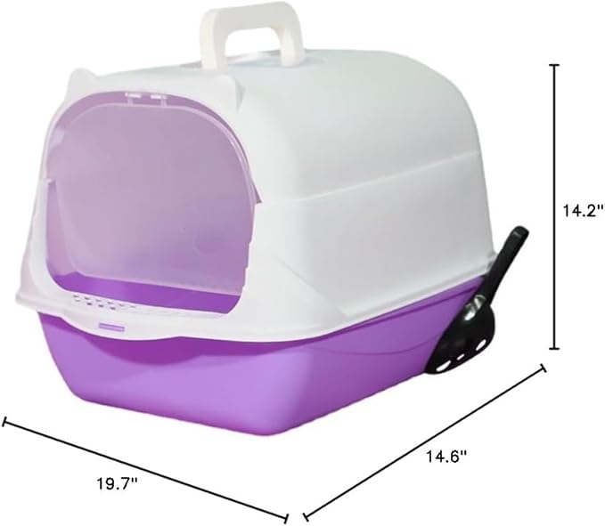 Cat Litter Box Enclosure Anti Splashcat Cat Toilet with Handle Clamshell Deodorization Kitty Litter Box Cat Supplies (Purple)