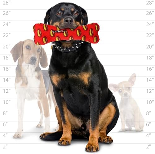 MIGHTY- No Stuff Bone-Redā Squeaky Plastic Core. 2-in-1 Toy. Made Durable & Floats, Strong & Tough. Interactive Play Dog Toy (Tug, Toss & Fetch)