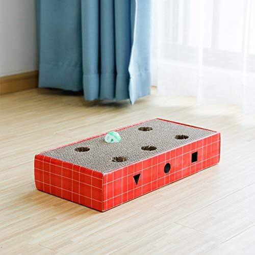 Cat Scratcher Cardboard 3-in-1 Interactive Cat Scratching Board with Bell Ball, Double-Sided Durable Corrugated Cat Toy for Indoor Cats
