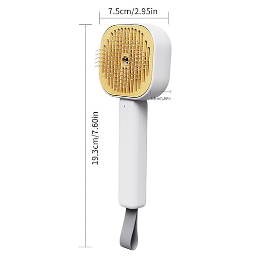 3-in-1 Cat Steam Brush – Self-Cleaning Pet Spray Grooming Comb for Cats & Dogs, USB Rechargeable, Shedding, Massaging & Hair Removal with Cool Mist (Yellow)