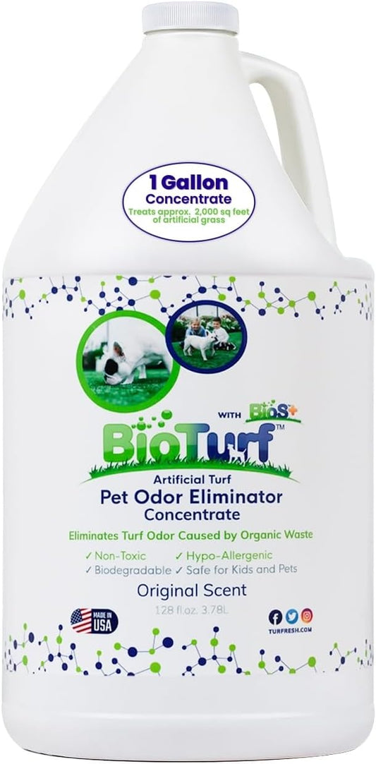 BioS+ Odor Eliminator Concentrate - Artificial Turf Cleaner for Dog Urine & Feces - Outdoor Yard Deodorizer Enzyme Odor Eliminator for Fake Grass, Patios, Kennels & Gravel - 1 Gallon