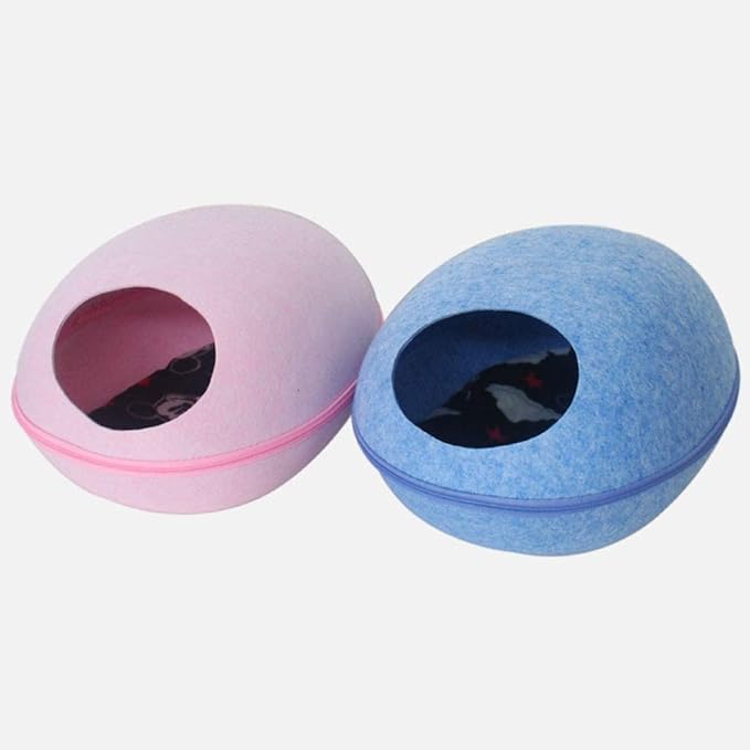 Ultra Soft Material Dog Cat Bed Cave Sleeping Bag Zipper Egg Shape Pet Felt Cloth House Nest Basket for Cats Animals Supplies Washable Pet Bed(Pink,52 * 44 * 30cm)