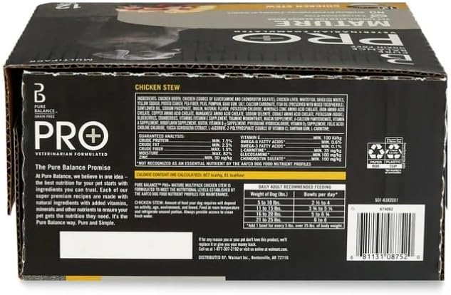 (12 Count) ~ Pure~Balance Pro Chicken Stew Wet Dog Food, Grain-Free for Mature Dogs, Natural High Protein, Supports Healthy Digestion & Joints ~ 3.5 Oz Cups ~ Premium Taste & Nutrition.