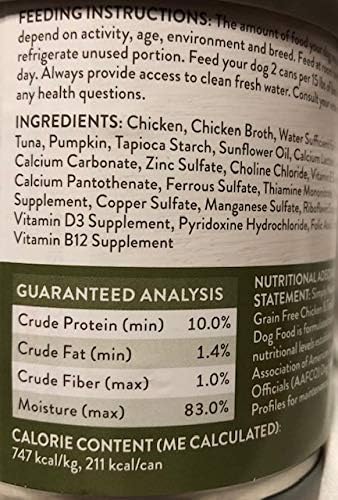 SIMPLY NOURISH Adult Canned Dog Food. Chicken & Tuna Stew Shreds & Flaked. 4-Individual 10 OZ Cans. Plus a Dog Waste Bag.