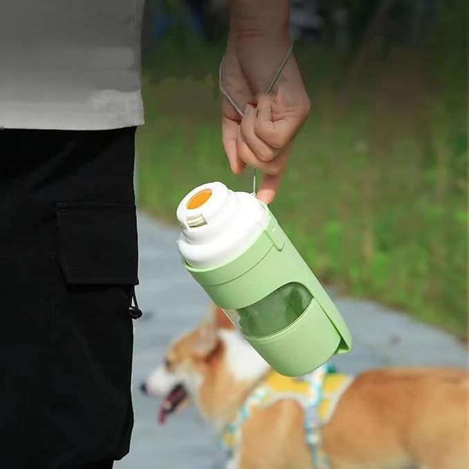 Portable Dog Cat Water Bottle with Storage Food and Water Container for Puppy Pets Dogs Feeder Bowl Outdoor Travel Pet Supplies (Grey)