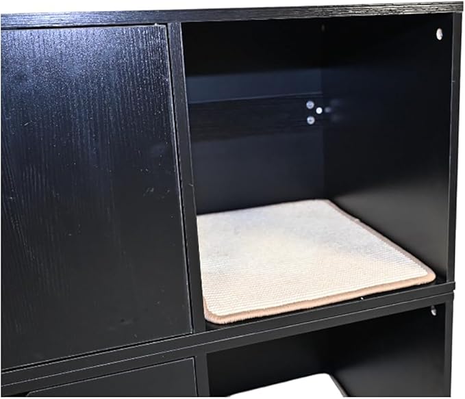 35.83" Black Cat Litter Box Enclosure Hidden Furniture with Scratching Pad, Modern Indoor Cat House