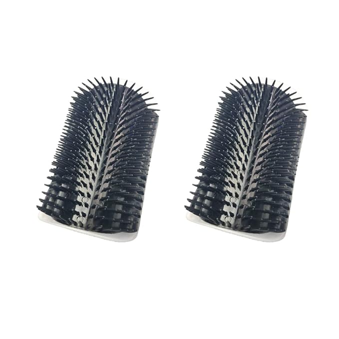 Magik Pet Cat Self Groomer Brush Wall Corner Mount Grooming Massage Comb Toy Catnip (2 Pack, Black)