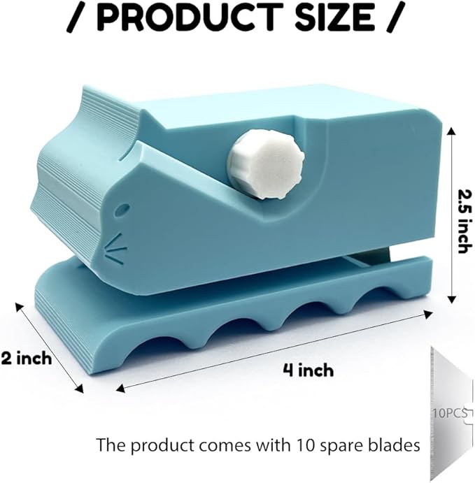 Cardboard Cutter for Cat Scratchers, Cat Scratcher Cardboard Strip Cutter with 10 Spare Blades, 3D Printed DIY Handheld Tool, Gift for Cat Lovers (Light Blue)