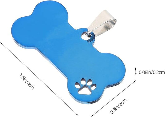 4pcs Blue Bone Hollow Stainless Steel Dog Tag Blanks for Puppy Collar Custom Engraved Pet Name Id Tags Sturdy Metal Puppy Supplies