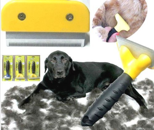 Deshedding Tool & Pet Grooming Tool - Stainless Steel Hair Removal Comb for Dogs and Cats, with Black Plastic Handle Grip