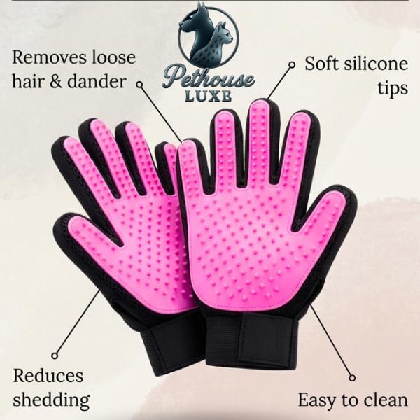 Pet Grooming Gloves (Pink)