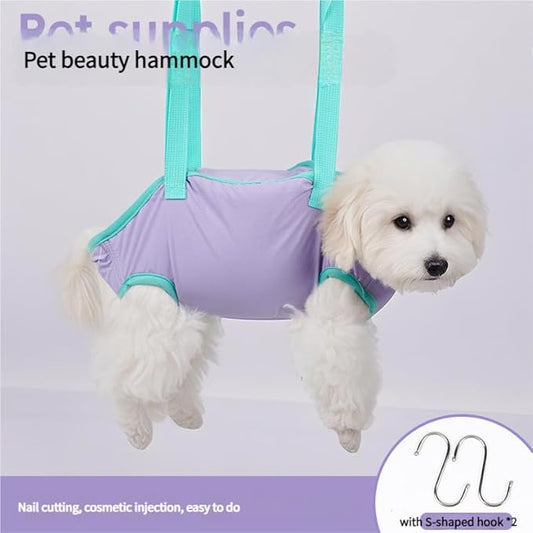 Waterproof Pet Grooming Hammock Sling for Cats and Dogs – Secure & Comfortable Animal Beauty Bed for Nail Trimming, Bathing, Eye Cleaning (Purple,M)