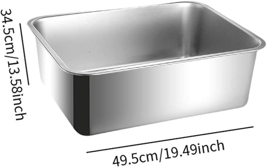Stainless Steel Cat Litter Box Splashproof Open Top Large Easy to Clean Sand Box for Small Cats Litter Pan- 49.5cmx34.5cm