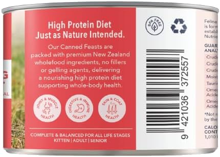 Feline Natural New Zealand Canned Wet Food, High-Meat, Low-Carb, & Grain Free Cat Food Wet, Chicken and King Salmon, 6 oz, Pack of 12