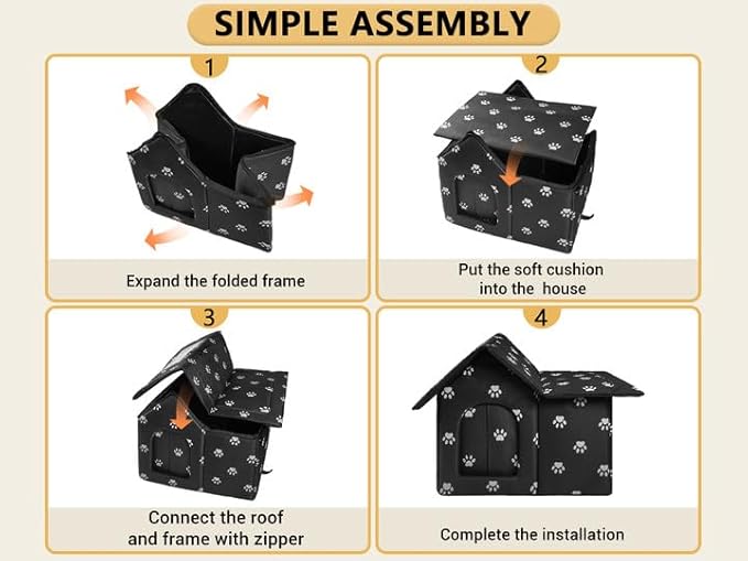 Large Outdoor Cat House Weatherproof, Houses for Outdoor Cats Feral, Collapsible Outside Cat House with Windproof Door, DIY Cardboard and Soft Mat, Insulated Stable Stray Cats Shelter in Winter