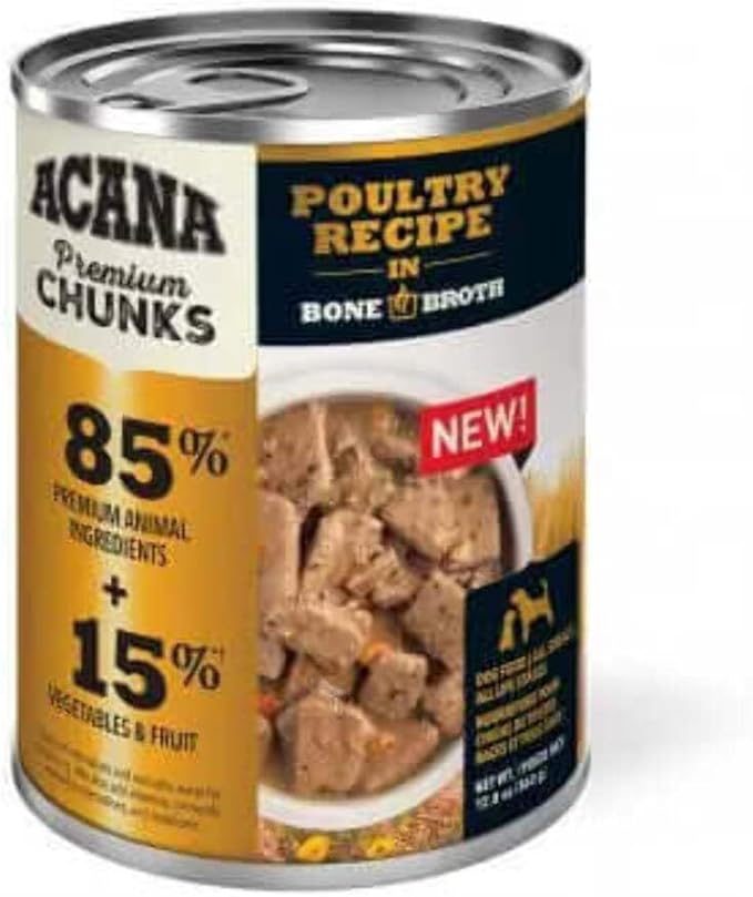 ACANA Grain-Free Premium Chunks Poultry Recipe in Bone Broth Wet Dog Food, 12.8 oz., Case of 12