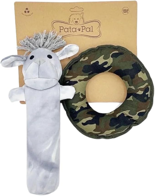 2-Pack Durable Cotton Canvas Squeaky Dog Toys – Eco-Friendly Chew Toy Set – Labby-Do & Camo Disk (Assorted Colors)