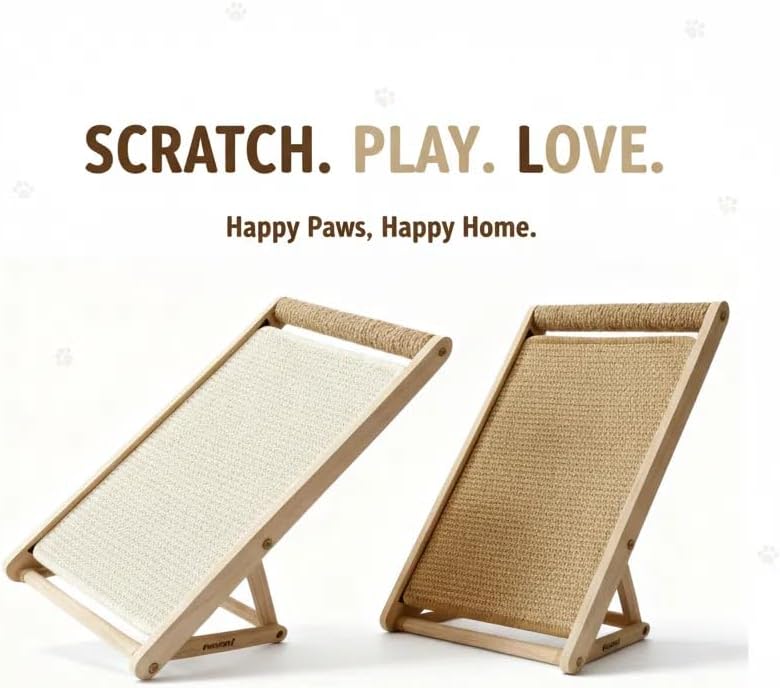Cat Scratching Pad with 100% Sisal, Stable Triangle Design, 2-Step No-Tool Assembly, 22" Wooden Ramp to Protect Furniture & Sofa, Natural Incline Board for Indoor Cats (Beige)