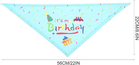 Uonlytech Dog Birthday Scarf and Hat Set for Pets, Blue Cotton Triangle Bandana and Party Hat, Birthday Party Decoration Supplies for Dogs and Puppies