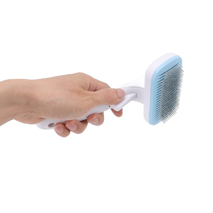 Cat Brush For Shedding, De Shedding Brush Dog Hair Dogs Cats Grooming Tool Self Cleaning Slicker Hair For Rabbit Massage Removes Loose Undercoat (Steel Wire Blue)