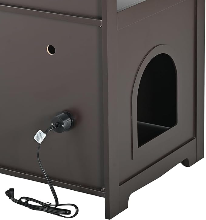 31.5" L Walnut Cat Litter Box Enclosure with Hidden Plug & 2 Doors, Indoor Large Cat Washroom Storage Bench Side Table