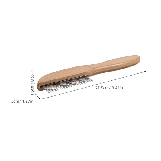 Dog & Cat Grooming Comb - Removes Tangles Knots Matted - Dematting Tool with Stainless Steel Teeth & Non-Slip Wood Handle Short Hair Brush for Home Pet Store