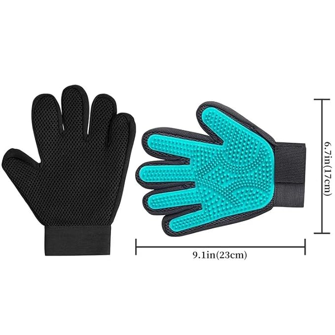 Upgraded Pet Grooming Glove Brush Dog Cat Hair Remover Mitt Massage Deshedding (Blue, Left)