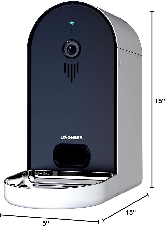DOGNESS Automatic WiFi Dog/Cat Smart Camera Feeder - 6.5Lbs Large Capacity App Control Food Dispenser with, Portion Control, Voice Recording, Camera, Timer Programmable (Dark Blue - Update Version)