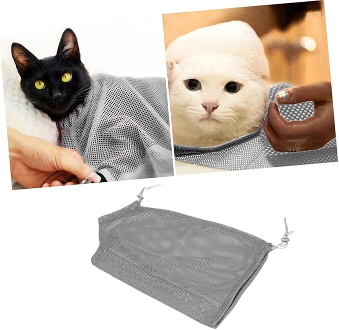 Sosoport Multi-Function Mesh Cat Grooming Bag for Bathing Nail Trimming Feeding Breathable Pouch for Cats and Kittens Grey