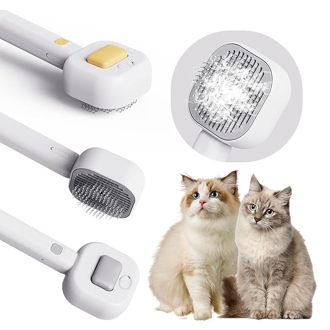 3-in-1 Cat Steam Brush – Self-Cleaning Pet Spray Grooming Comb for Cats & Dogs, USB Rechargeable, Shedding, Massaging & Hair Removal with Cool Mist (Gray)
