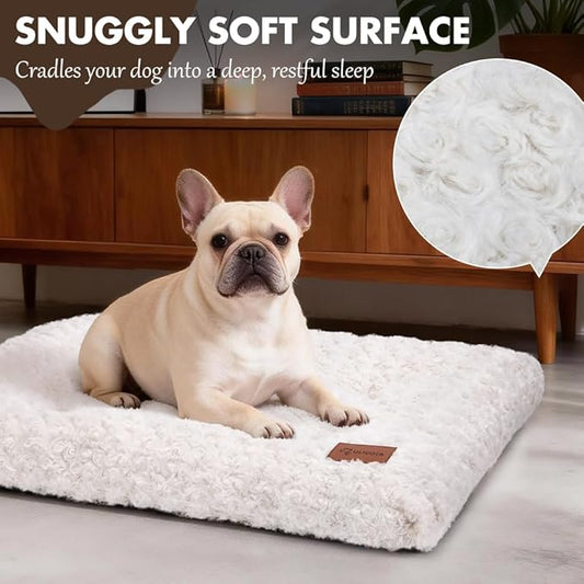 Dog Bed Crate Pad - Rosette Pattern White Velvet Pet Bed Anti-Slip Comfy Kennel Pad for Crates Rosette White XL