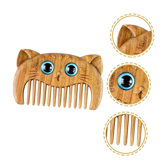 2pcs Natural Wooden Beard Comb Green Sandalwood Hair Comb Cat Brush for Haired Cats Grooming Tool