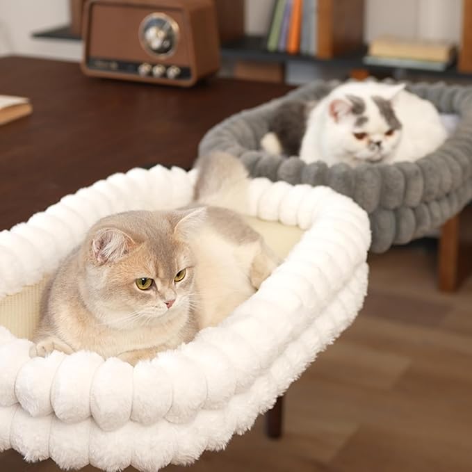 CHEERPALS Cat Desk Bed with Reversible Cushion, 90°Foldable Cat Hammock for Desk Mounted, Suitable for Medium-to-Large Cats and Puppy, Clowd Series(White, Medium)