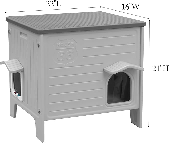 Weatherproof Insulated Outdoor Cat House for Feral Cat, Plastic Elevated Cat Shelter with Escape Door, Easy Assemble, Expansive Interior Grey 22.0" L x 21.0" W x 16.0" H