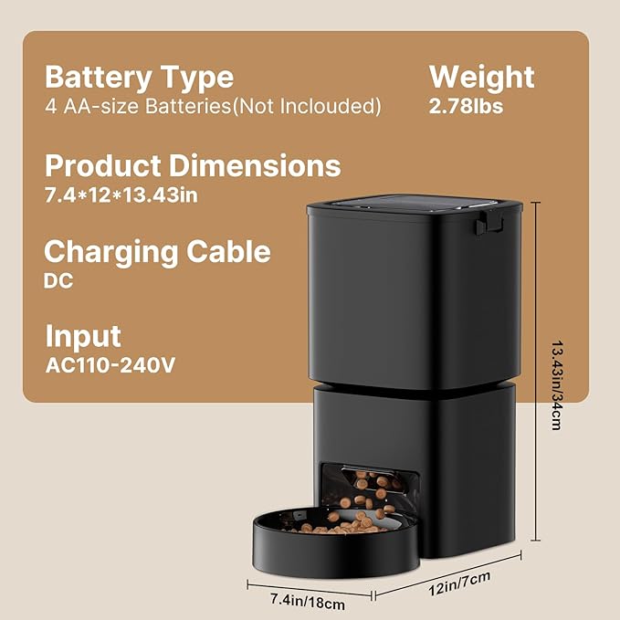 Automatic Cat Feeder, 5G WiFi APP Control Automatic Pet Feeder, 5L Cat Dry Food Dispenser with Remote Feeding,10 Meals Programmable 1-15 Portion Control Auto Dog Feeders for Cats,Puppy