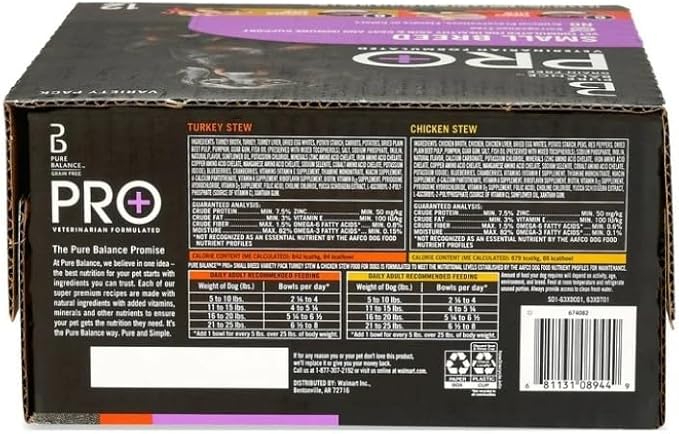 (2 Pack) ~ Pure Balance Pro+ Turkey Stew & Chicken Stew Wet Dog Food for Small Breeds, Grain-Free ~ 3.5 Oz Cups ~ 12 Cups ~ Natural Ingredients, Supports Healthy Skin & Immune System ~ (24 Cups)