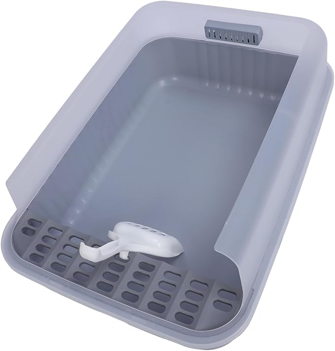 Proof Open Top Easy to Clean Semi Enclosed, Large Cat Litter Box with Scoop for Kittens Ideal for Bigger Cats No Stress Environment Litter BoxesLitter & Housebreaking (Yellow) (Light Gray)