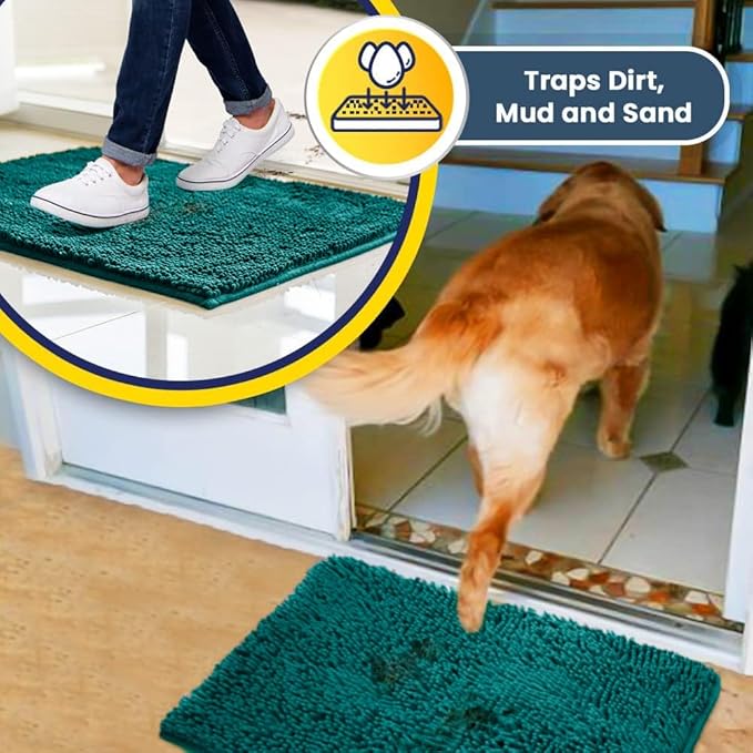 Muddy Mat® | Super Absorbent Door Mat Indoor, Microfiber Quick Dry Chenille Entryway Rug, Non-Slip Front Door Mat, Indoor Mats for Entryway, Machine Washable Pet Rug, Teal 35"x60"