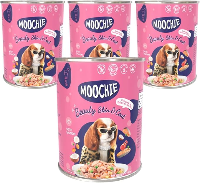MOOCHIE Skin & Coat Wet Dog Food - Salmon, Chicken & Beef Liver- Grain Free - No Artificial Flavors or Preservatives - 4 × 14.10 oz cans