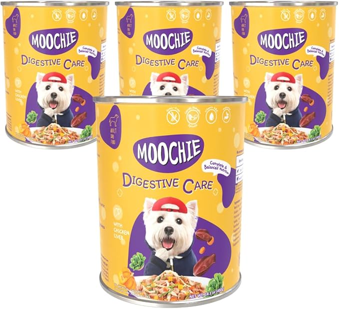 MOOCHIE Digestive Care Wet Dog Food - Chicken & Beef Liver - Grain Free - No Artificial Flavors or Preservatives - 4 × 14.10 oz cans