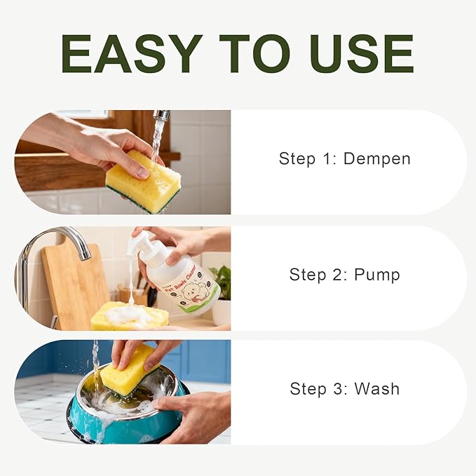 Pet Bowl Cleaner Mousse-Pet Safe Ingredients,Essential Techniques for Water and Food Bowl Hygiene-Dog Cat Wash Mousse Fragrance-Free