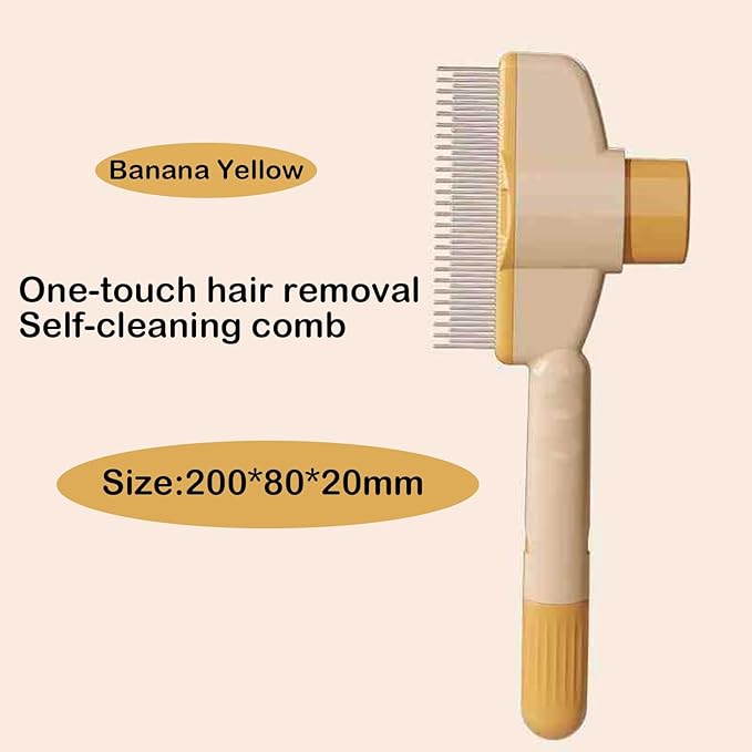 Pet Hair Removal Tool Comb Flea Comb, 2025 Cat Grooming Brush with Release Button,Pet Comb Grooming Brush for Dogs and Cats, Upgrade Self Cleaning Pet Hairs Combs(Yellow)